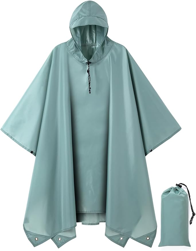 Hooded Rain Poncho for Adult, Waterproof Lightweight Raincoat for Hiking Camping
