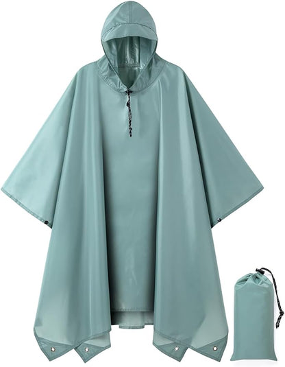 Hooded Rain Poncho for Adult, Waterproof Lightweight Raincoat for Hiking Camping