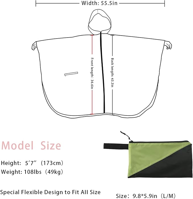 Fashion Hooded Rain Poncho Waterproof Raincoat Jacket with pocket for Women/Men/Adult