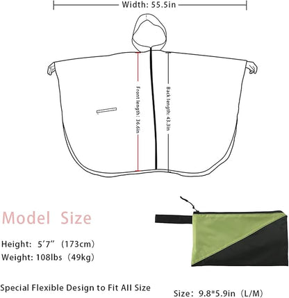 Fashion Hooded Rain Poncho Waterproof Raincoat Jacket with pocket for Women/Men/Adult