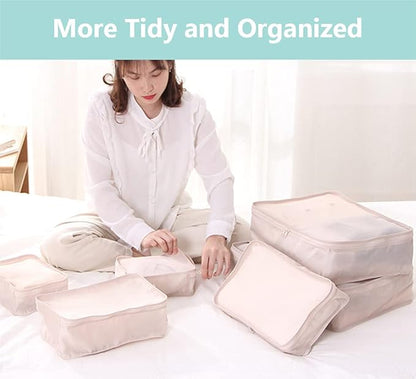Packing cubes for Travel 6 Set Luggage Organizer Bags Packing Cubes for Suitcases Travel Essentials for Carry on Mesh Suitcase Organizer with Shoe Bag (cream)