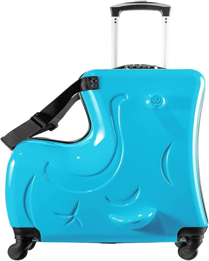 24 Inch Ride On Kids Suitcase with Wheels, Ride on Luggage with Pedal, Hardshell Kids Suitcase Adjustable Safe Harness, ABS+PC, Up To 100 Lbs, Blue