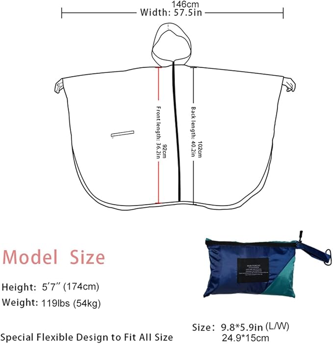 Fashion Hooded Rain Poncho Waterproof Raincoat Jacket with pocket for Women/Men/Adult