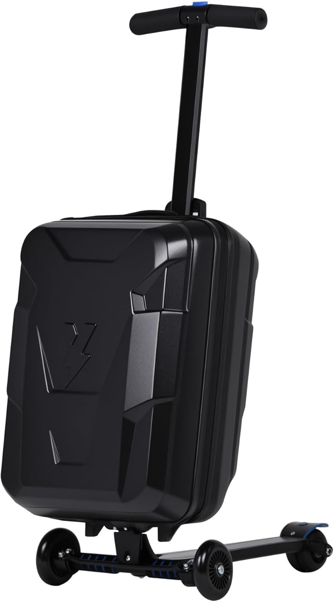 smilesun Scooter Suitcase for Kids & Adults, Foldable Carry On Travel Luggage, Hardside Ride on Scooter Suitcase with Spinner Wheels, Black