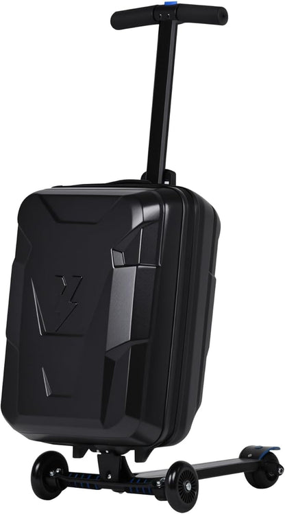 smilesun Scooter Suitcase for Kids & Adults, Foldable Carry On Travel Luggage, Hardside Ride on Scooter Suitcase with Spinner Wheels, Black