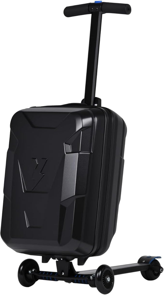 smilesun Scooter Suitcase for Kids & Adults, Foldable Carry On Travel Luggage, Hardside Ride on Scooter Suitcase with Spinner Wheels, Black