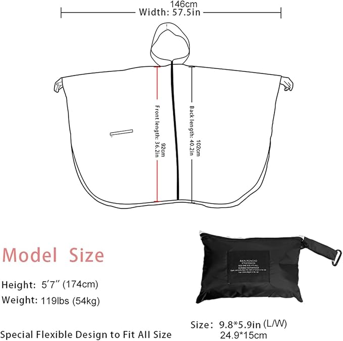 Fashion Hooded Rain Poncho Waterproof Raincoat Jacket with pocket for Women/Men/Adult