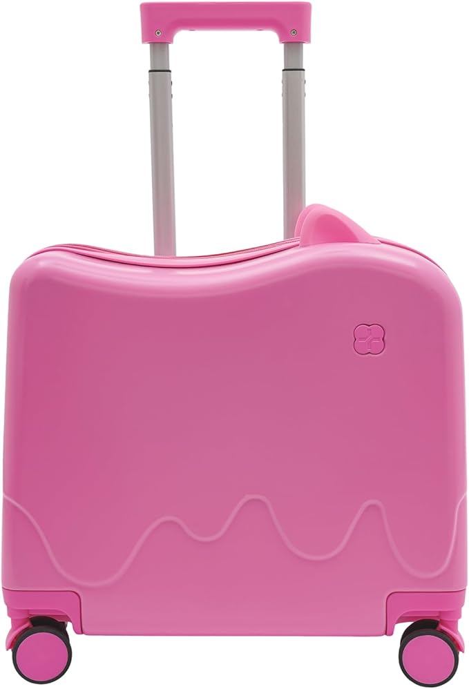 18" Ride-On Kids Suitcase with Double Spinner Wheels, Lightweight Tow-Along Luggage Carry-on Hardside Trolly Case with Password Lock, Rolling Children's Travel Luggage for Travel, School (Pink)