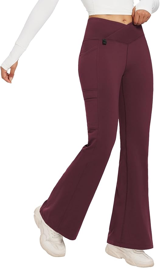 baleaf Women's Fleece Lined Pants Winter Thermal Water Resistant Crossover Flare Leggings Warm Bootcut Hiking Outdoor