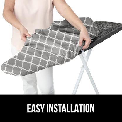 GORILLA GRIP The Original Ironing Board Cover and Pad, Silicone Coating, Thick Scorch Resistant Padding, Heavy Duty Iron Covers Standard Boards, Hook and Loop Fastener Strap, Quatrefoil Gray, 15x54