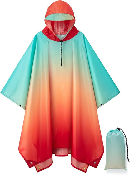 Hooded Rain Poncho for Adult, Waterproof Lightweight Raincoat for Hiking Camping