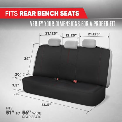 Motor Trend SpillGuard Waterproof Rear Bench Car Seat Cover, Red Stitching – Split Bench Rear Seat Protector with Neoprene Padding, Back Seat Cover for Kids & Dogs, Car Interior Covers