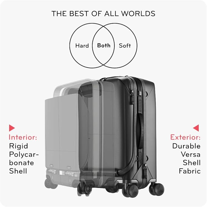 Peak Design Roller Pro Carry-On, Black, Expandable Small Suitcase with Wheels, Carbon Fiber Handle, Drawbridge Opening, Hybrid Soft/Hard Shell, Custom Hardware, Fits XL Camera Cube or Packing Cubes