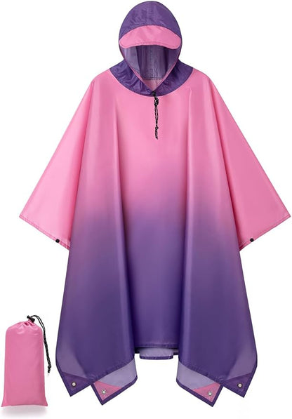 Hooded Rain Poncho for Adult, Waterproof Lightweight Raincoat for Hiking Camping