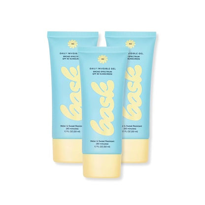 Bask Suncare SPF 40 Daily Invisible Gel Face Sunscreen - Broad Spectrum Protection, Fragrance Free, Hydrating, Lightweight & Non-Greasy, Dermatologist Recommended, 1.7 fl oz (Value Pack of 3)