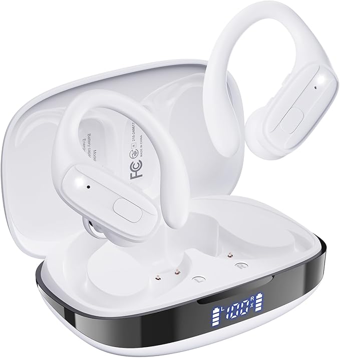 Wireless Earbuds, Sports Bluetooth 5.4 Headphones, Ear Buds with ENC Noise Canceling Mic, 80Hr Playtime Earphones, Palm-Sized, LED Power Display, IPX7 Waterproof Headset for Workout Running, Rosegold