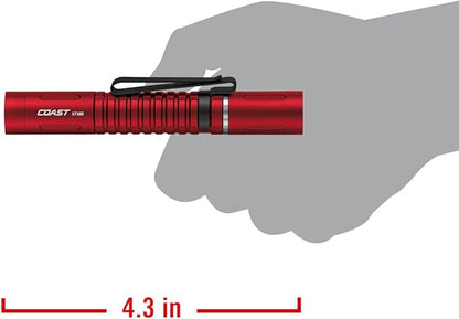 COAST XT10R 280 Lumen USB-C Rechargeable Pocket Flashlight/Penlight with TWIST FOCUS and Two-Way Clip, 3 Bite Caps included, Pocket Size for EDC, Work and Emergencies, RED