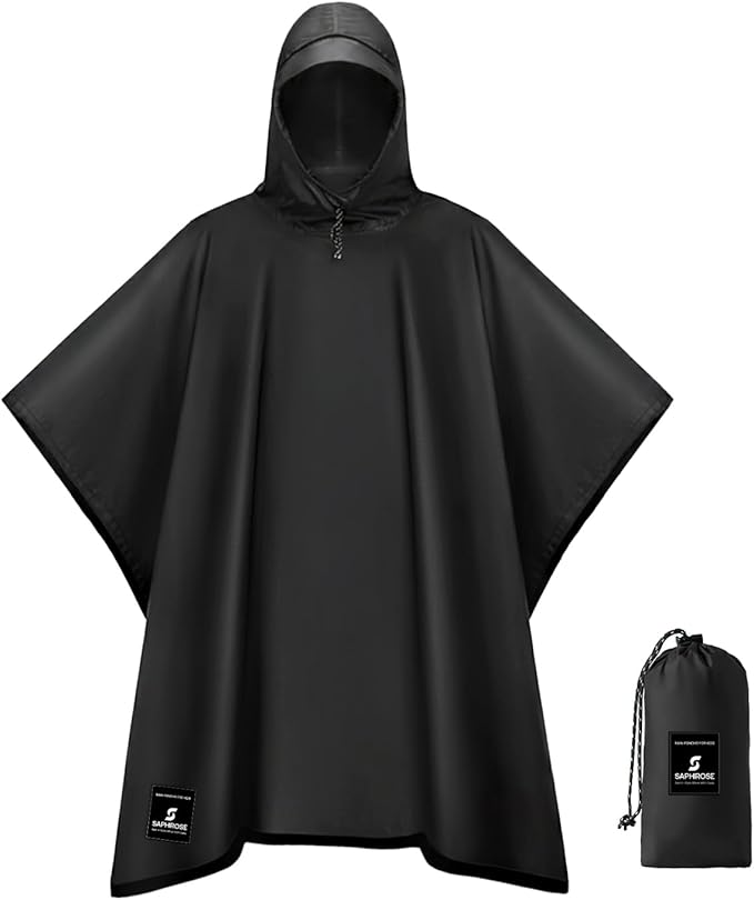 SaphiRose Hooded Rain Poncho Waterproof Raincoat Jacket for Men Women Adults