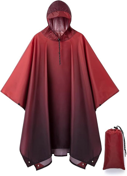Hooded Rain Poncho for Adult, Waterproof Lightweight Raincoat for Hiking Camping