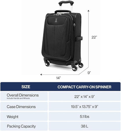 Travelpro Maxlite 5 Softside Expandable Luggage with 4 Spinner Wheels, Lightweight Suitcase, Men and Women, Ensign Blue, Compact Carry-on 20-Inch