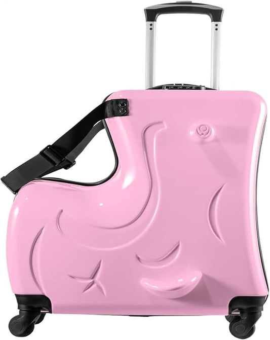 20 Inch Ride On Kids Suitcase with Wheels, Ride on Luggage with Pedal, Hardshell Kids Suitcase Adjustable Safe Harness, ABS+PC, Up To 100 Lbs, Pink