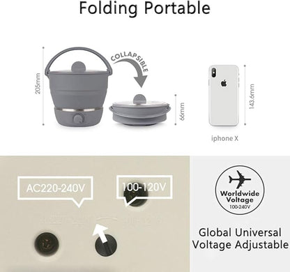 Drizzle Foldable Electric Cooker Travel Hot Pot - Dual Voltage 100V-240V Hot Pot Cooking - Food Grade Silicone Cookerware Boiling Water Steamer - Camping Office Hotel Noodle Porridge Soup Drom