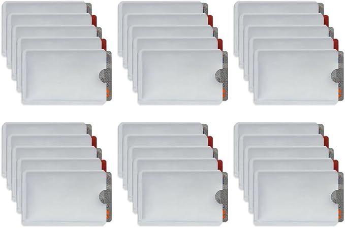 Owfeel RFID Blocking Secure Credit Card Sleeves Pack Of 30 Contactless Card Protection Holders Credit Card ID Anti Theft WaterProof Protector- Silver