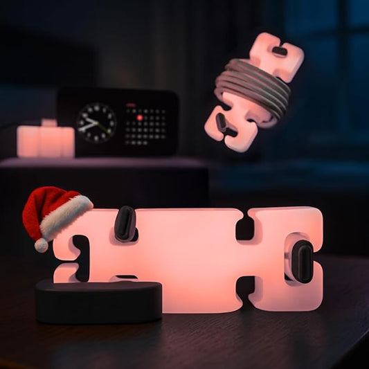 GlowBrick Stocking Stuffers for Adults Cord Management Weighted Cord Holder Cable Wrap Phone Stand - Glow-in-The-Dark Gadget Organizer for Nightstand. Gift for Men, Silicone. Glowing Pink
