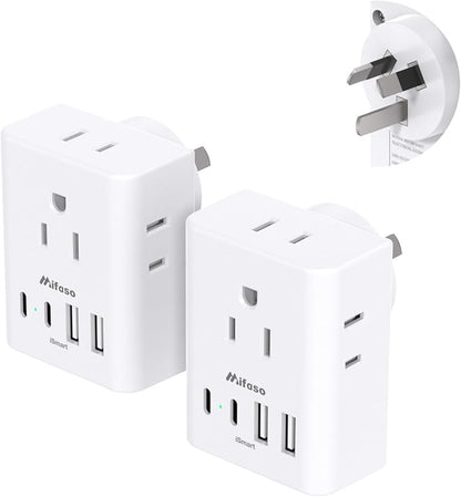 2 Pack Australia New Zealand Power Plug Adapter, Australia Travel Adapter with 4 American Outlets 4 USB Charging Ports (4 USB C), Type I Plug Adapter for US to Australia, Argentina, China