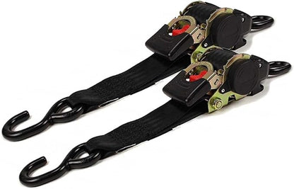 DC Cargo Mall Auto Retractable Ratchet Straps (2-Pack) 2” x 10ft, Super Heavy Duty, 3,033lb Break Strength – Tie Down Straps for Cargo, Truck, Trailer, Boats