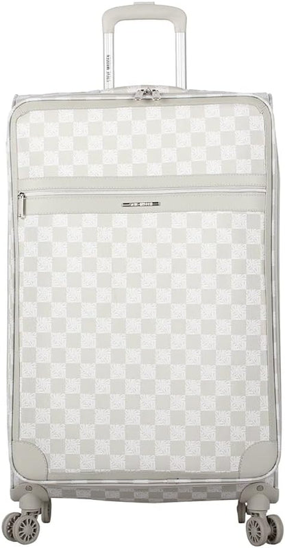 Steve Madden Designer Luggage - Checked Large 28 Inch Softside Suitcase - Expandable for Extra Packing Capacity - Lightweight Bag with Rolling Spinner Wheels (Chalet Light Grey, 28in)