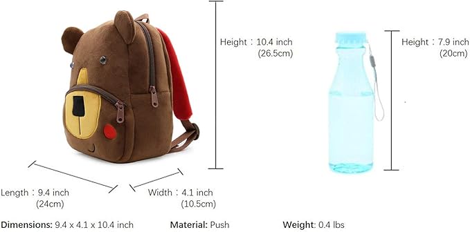 KISSOURBABY Cute Toddler Backpack Toddler Bag Plush Animal Cartoon Mini Travel Bag for Baby Girl Boy 1-4 Years(Coffee Bear)
