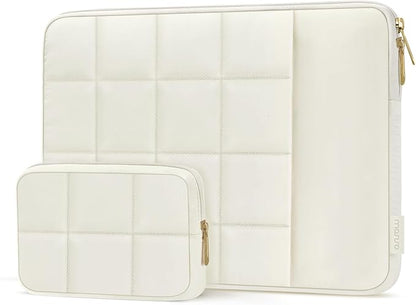 MOSISO 13-14 inch Laptop Case, 13.3 inch Puffy Laptop Sleeve Compatible with MacBook Air/Pro 13 inch, Compatible with MacBook Pro 14, Twelve Square Quilted Bag with Vertical Pocket&Small Case, Sand