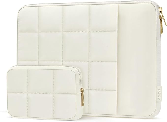 MOSISO 15-16 inch Laptop Case, 15.6 inch Puffy Laptop Sleeve Compatible with MacBook Pro 16 M4 M3 M2 M1, HP Acer Dell Lenovo Notebook, Twelve Square Quilted Bag with Vertical Pocket&Small Case, Sand