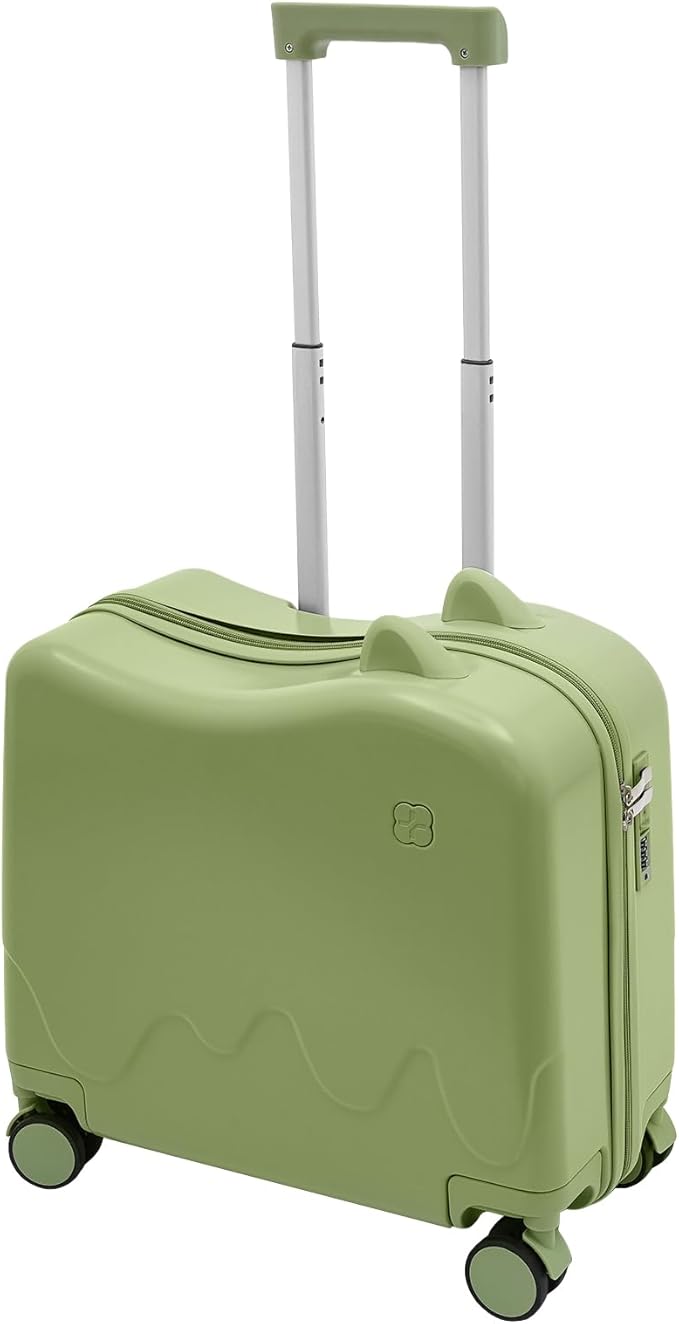 18" Ride-On Kids Suitcase with Double Spinner Wheels, Lightweight Tow-Along Luggage Carry-on Hardside Trolly Case with Password Lock, Rolling Children's Travel Luggage for Travel, School (Olive-green)
