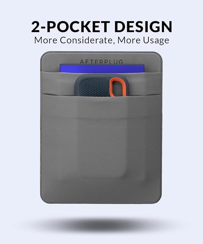 2-Pocket Adhesive Pouch for Laptop, Compatible with External 2.5" HDD, SSD, Magic Mouse, USB Cable and More - Gray