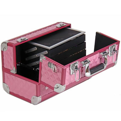 SHANY Premier Fantasy Professional Makeup Train Case Cosmetic Box Portable Makeup Case Organizer Jewelry storage with Locks, 3 Trays, Makeup Brush Holder and Cosmetics Mirror - Pink Diamond