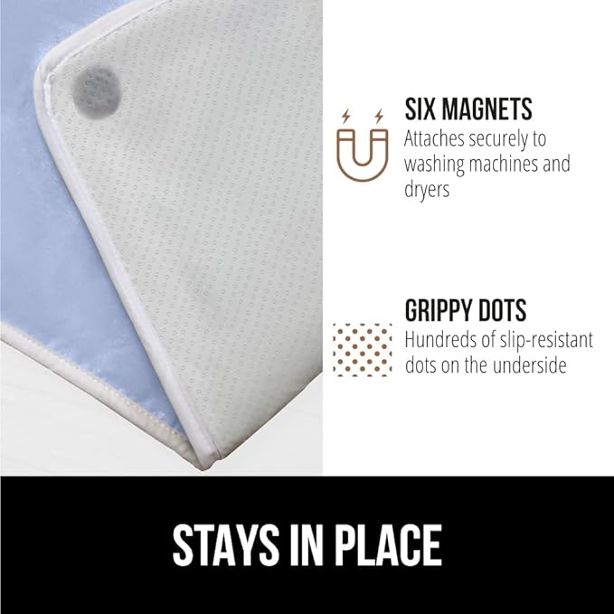 GORILLA GRIP Ironing Mat, Portable Iron Pad, Magnetic Cover for Top of Laundry Washer, Dryer, Table Top, Countertop Blanket, Silicone Coating and Scorch Resistant, Travel Size 28x24, Blue