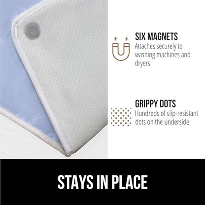 GORILLA GRIP Ironing Mat, Portable Iron Pad, Magnetic Cover for Top of Laundry Washer, Dryer, Table Top, Countertop Blanket, Silicone Coating and Scorch Resistant, Travel Size 28x24, Blue