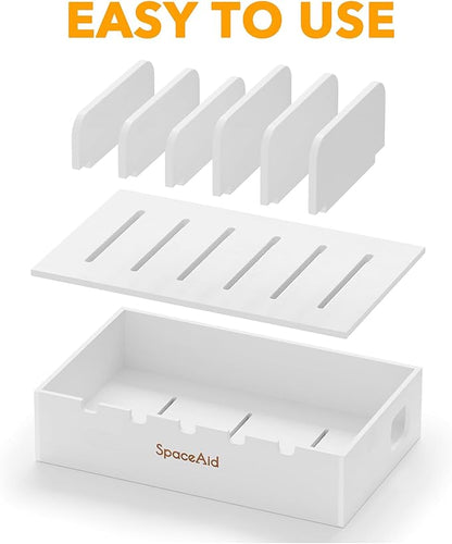 SpaceAid Bamboo Charging Station for Multiple Devices, Cell Phone Docking Stations for Multi Laptop, Tablets and iPads, Nightstand Bedside Desk Device Charger Organizer (White)
