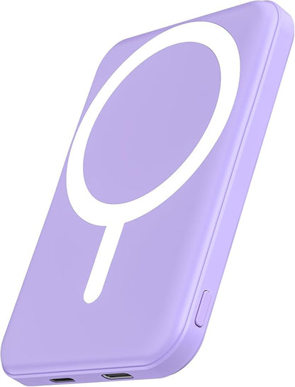 podoru for Magsafe Battery Pack, 5000mAh Magnetic Power Bank with Type-C Cable 20W PD Fast Charging Lighting Input Wireless Portable Charger for iPhone iPhone 17/16/15/14/13/12/ All Series-Purple