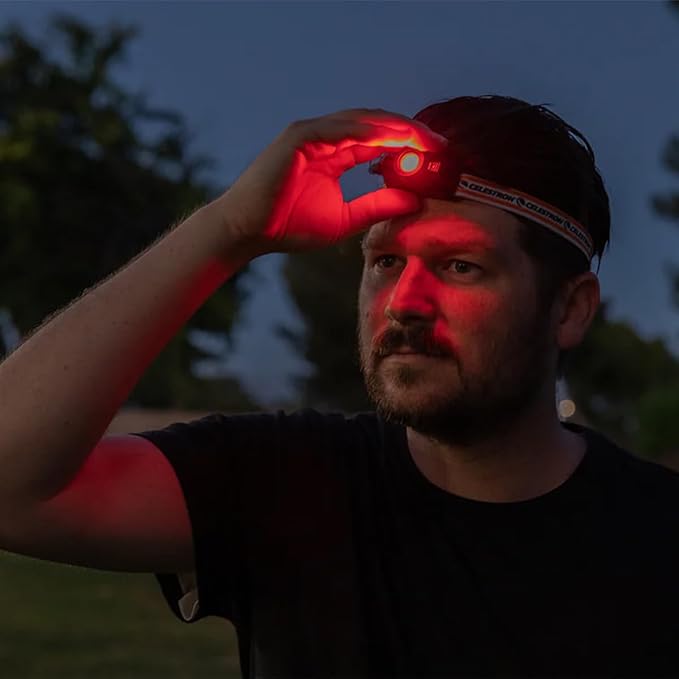 Celestron – Night Vision Headlamp – Multiple Light Modes – Includes SOS Setting – Ideal for Astronomy and Camping – 100 Hours of Usage – 45° Adjustable Angle