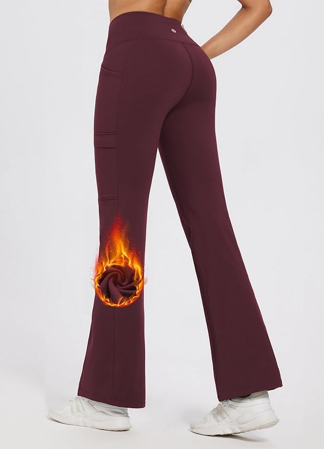 baleaf Women's Fleece Lined Pants Winter Thermal Water Resistant Crossover Flare Leggings Warm Bootcut Hiking Outdoor