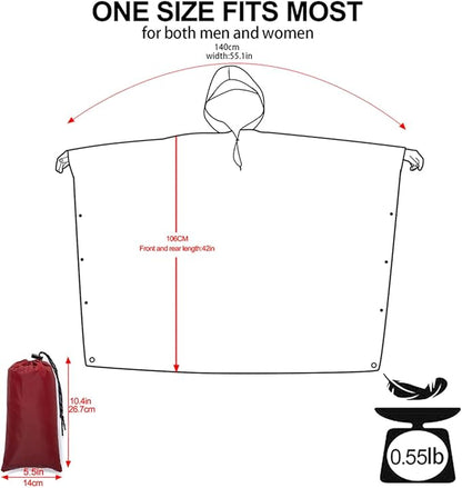 Hooded Rain Poncho for Adult, Waterproof Lightweight Raincoat for Hiking Camping