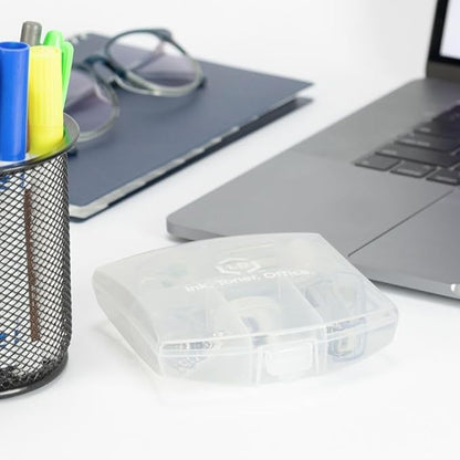 LD Products Clear Mini Office Supply Kit Portable Case with Scissors, Paper Clips, Tape Dispenser, Pencil Sharpener, Stapler & Staple Remover