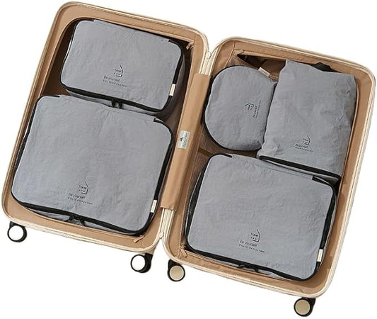 5-Piece Travel Packing Cubes Set for Luggage - Waterproof Organizer Bags for Clothes Shoes & Toiletries - Lightweight & Durable Suitcase Storage System (Gray)
