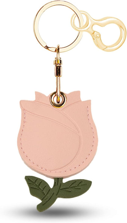 Leather Keychain for Airtag, Cute Protective Keychain Holder Compatible with Apple Air Tag,GPS Item Tracker Case Cover for Keys,Bags,Pets,Luggage(Rose)