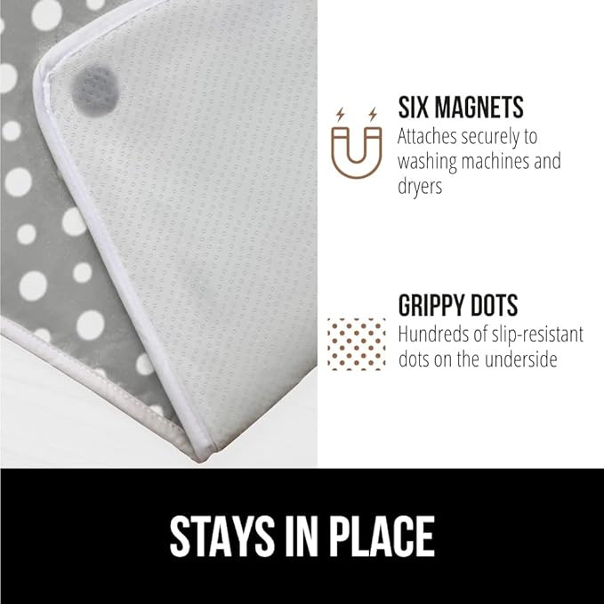 GORILLA GRIP Ironing Mat, Portable Iron Pad, Magnetic Cover for Top of Laundry Washer, Dryer, Table Top, Countertop Blanket, Silicone Coating and Scorch Resistant, Travel Size 28x24, Polka Dots