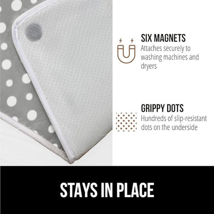 GORILLA GRIP Ironing Mat, Portable Iron Pad, Magnetic Cover for Top of Laundry Washer, Dryer, Table Top, Countertop Blanket, Silicone Coating and Scorch Resistant, Travel Size 28x24, Polka Dots