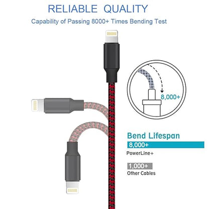 TAKAGI for iPhone Charger, [MFi Certified] Lightning Cable 3PACK 6FT Nylon Braided USB Charging Cable High Speed Transfer Cord Compatible with iPhone 14/13/12/11 Pro Max/XS MAX/XR/XS/X/8/iPad(Red)